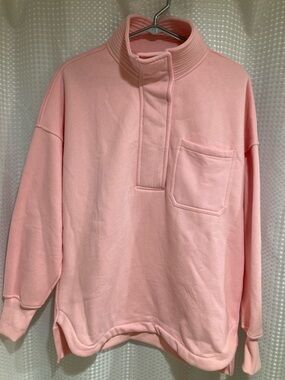 Women's Blush Pink Quarter-Placket Pocket Pullover Sweatshirt
